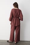 Kadın Kiremit Keten Oversize Üst Bluz & Lastikli Bol Paça Pantolon Alt & Üst Takım