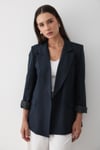 Kadın Lacivert Çizgili İçi Astarlı Kol Detaylı Blazer Ceket