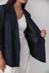 Kadın Lacivert Çizgili İçi Astarlı Kol Detaylı Blazer Ceket