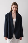 Kadın Lacivert Düğme Detaylı Oversize Blazer Ceket