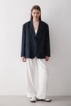 Kadın Lacivert Düğme Detaylı Oversize Blazer Ceket
