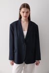 Kadın Lacivert Düğme Detaylı Oversize Blazer Ceket