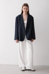 Kadın Lacivert Düğme Detaylı Oversize Blazer Ceket