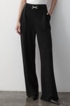 Kadın Likralı Toka Kemer Detaylı Lastikli Palazzo Pantolon SİYAH