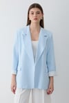 Kadın Mavi Çizgili İçi Astarlı Kol Detaylı Blazer Ceket