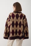 Kadın Mürdüm Oversize Argyle Desenli Triko Kazak