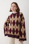 Kadın Mürdüm Oversize Argyle Desenli Triko Kazak