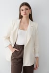 Kadın Naturel Çizgili İçi Astarlı Kol Detaylı Blazer Ceket