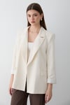 Kadın Naturel Çizgili İçi Astarlı Kol Detaylı Blazer Ceket