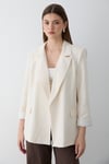 Kadın Naturel Çizgili İçi Astarlı Kol Detaylı Blazer Ceket