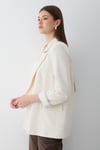 Kadın Naturel Çizgili İçi Astarlı Kol Detaylı Blazer Ceket