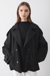 Kadın Oversize Kruvaze Yaka Kısa Trençkot