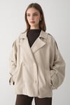 Kadın Oversize Kruvaze Yaka Kısa Trençkot