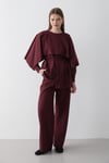 Kadın Pelerin detaylı Bağcıklı Tunik & Beli lastikli pantolon Alt&Üst Takım