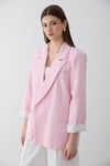 Kadın Pembe Çizgili İçi Astarlı Kol Detaylı Blazer Ceket