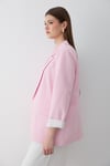 Kadın Pembe Çizgili İçi Astarlı Kol Detaylı Blazer Ceket