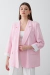 Kadın Pembe Çizgili İçi Astarlı Kol Detaylı Blazer Ceket