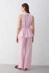 Kadın Pembe Halter Yaka Kuşak Detaylı Bluz Pantolon Takım