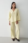 Kadın Sarı Düğmeli V Yaka Kimono & Beli Lastikli Pantolon Keten Alt & Üst Takım