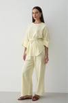 Kadın Sarı Keten Oversize Üst Bluz & Lastikli Bol Paça Pantolon Alt & Üst Takım