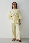 Kadın Sarı Keten Oversize Üst Bluz & Lastikli Bol Paça Pantolon Alt & Üst Takım