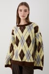 Kadın Sarı Oversize Argyle Desenli Triko Kazak