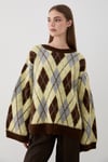 Kadın Sarı Oversize Argyle Desenli Triko Kazak