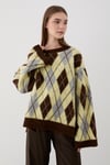Kadın Sarı Oversize Argyle Desenli Triko Kazak