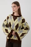 Kadın Sarı Oversize Argyle Desenli Triko Kazak