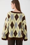 Kadın Sarı Oversize Argyle Desenli Triko Kazak
