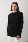 Kadın Siyah Bisiklet Yaka Oversize Triko Kazak