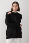 Kadın Siyah Bisiklet Yaka Oversize Triko Kazak