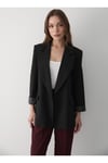 Kadın Siyah Çizgili İçi Astarlı Kol Detaylı Blazer Ceket