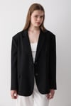Kadın Siyah Düğme Detaylı Oversize Blazer Ceket