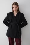 Kadın Siyah Kruvaze Kemer Detaylı Oversize Blazer Ceket