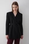 Kadın Siyah Kruvaze Kemer Detaylı Oversize Blazer Ceket