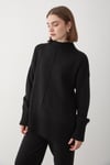 Kadın Siyah Oversize Balıkçı Yaka Triko Kazak & Beli Lastikli Pantolon Alt&Üst Takım