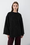 Kadın Siyah Oversize Peluş Kazak