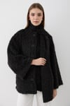 Kadın Siyah Peluş Şal Yaka Oversize Hırka
