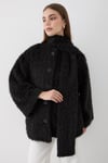 Kadın Siyah Peluş Şal Yaka Oversize Hırka