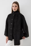 Kadın Siyah Peluş Şal Yaka Oversize Hırka