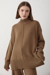 Kadın Vizon Oversize Balıkçı Yaka Triko Kazak & Beli Lastikli Pantolon Alt&Üst Takım