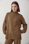 Kadın Vizon Oversize Balıkçı Yaka Triko Kazak & Beli Lastikli Pantolon Alt&Üst Takım