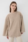 Kadın Vizon Oversize Peluş Kazak