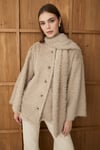 Kadın Vizon Peluş Şal Yaka Oversize Hırka