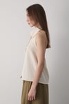 Kadın Yakalı Sıfır Kol Sırt Kısmı Acık Lastikli Keten Bluz EKRU
