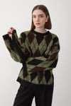 Kadın Yeşil Oversize Argyle Desenli Triko Kazak