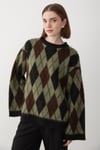 Kadın Yeşil Oversize Argyle Desenli Triko Kazak