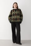 Kadın Yeşil Oversize Argyle Desenli Triko Kazak