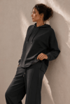 Siyah Modal Saten  Kapüşonlu Sweatshirt Takımı